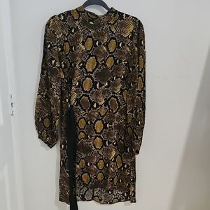 Zara Long Sleeve Snake Print Dress - Black, Brown, Gold